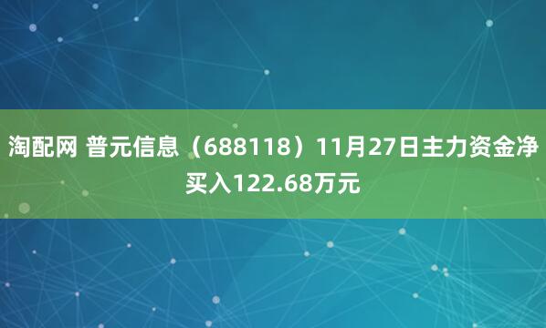 淘配网 普元信息（688118）11月27日主力资金净买入122.68万元